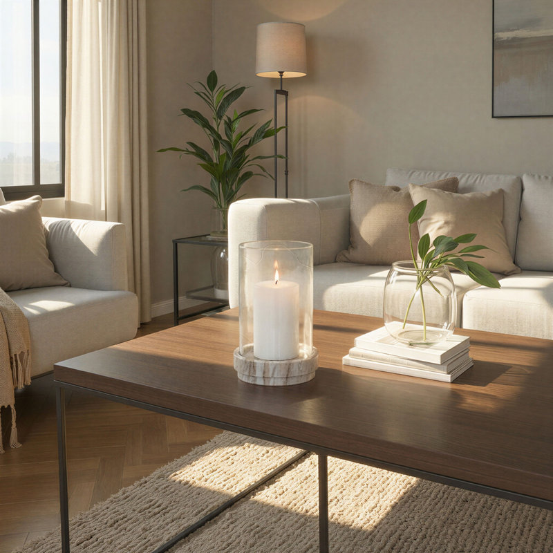 Round Marble Taper/Pillar Candle Holder With Glass Hurricane