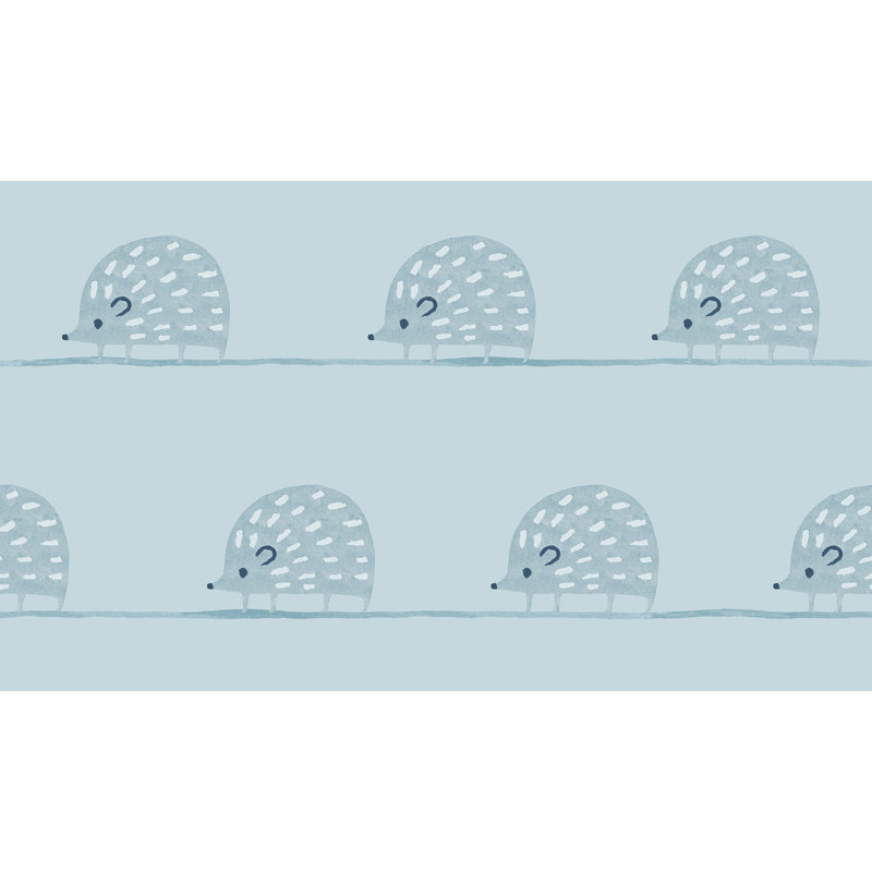 Hedgehog Parade 33' L x 20.5" W  Wallpaper Roll, Blue