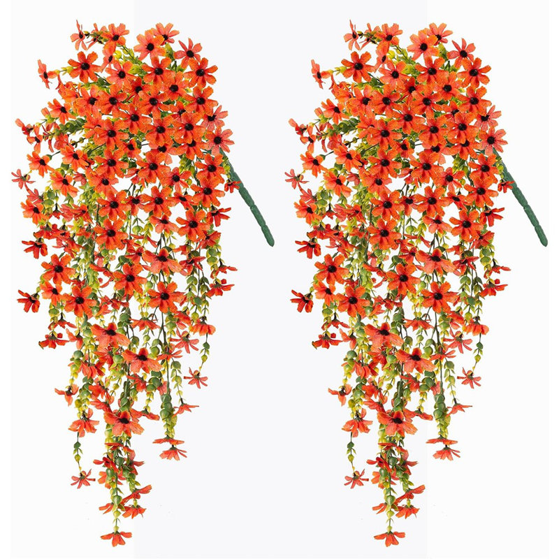 Faux fleurs artificielles suspendues pour la décoration de plantes artificielles à l'extérieur, 2 faisceaux en fausse soie coloré marguerite eucalyptus réaliste
