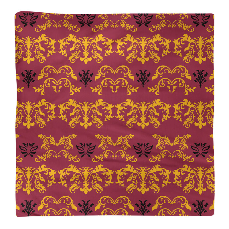 Damask Square Napkin, Yellow/Red/Black, Polyester, 10" W x 10" L