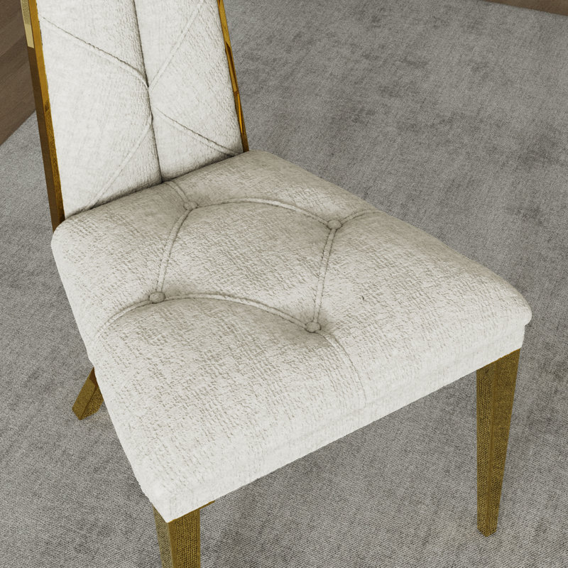 Ensemble de table de salle à manger avec chaises en chenille, 7, Or