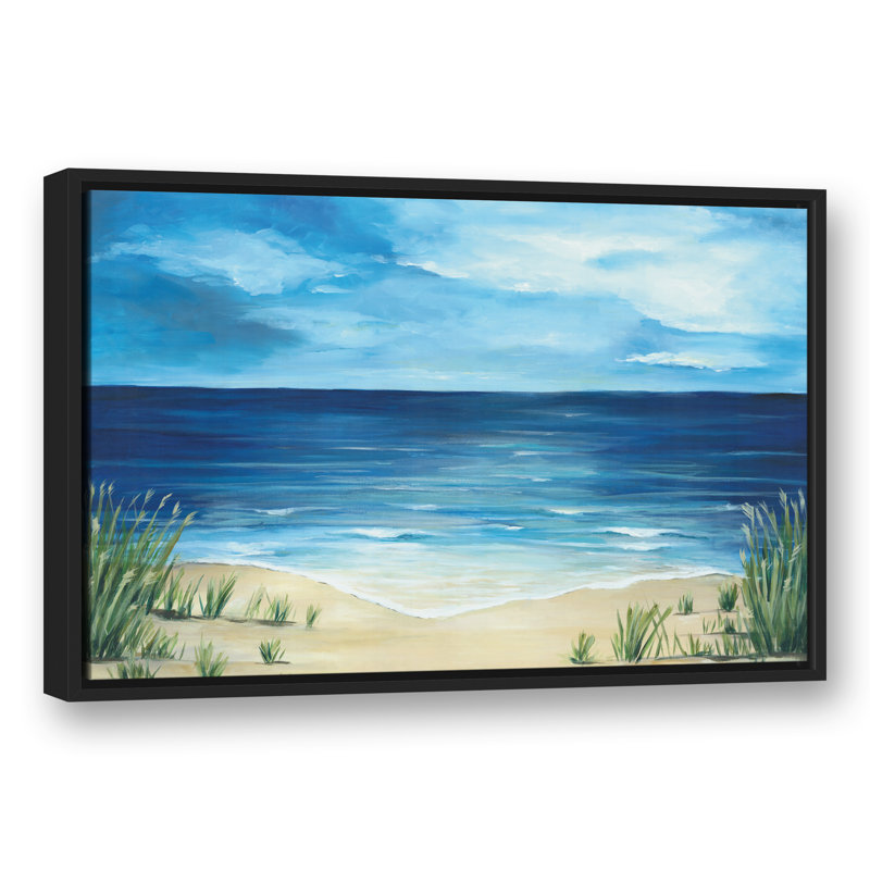 « pacifique beach scene », reproduction de peinture à l’acrylique sur toile, H 13,75 po x l 19,75 po, Cadre noir