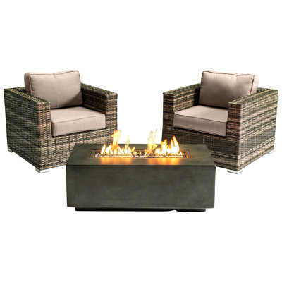 Lsi Fully Assembled 2 Person Seating Group With  Sunbrella Cushions And Rectangle Concrete Firepit