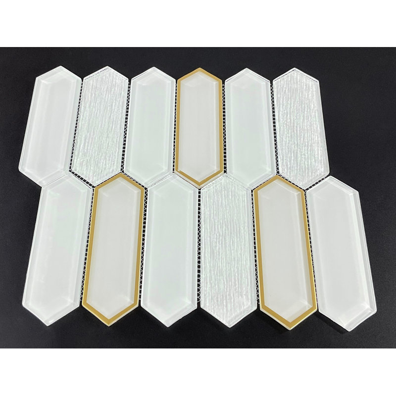 Glass Mosaic Wall Tile, White & Gold Glazed