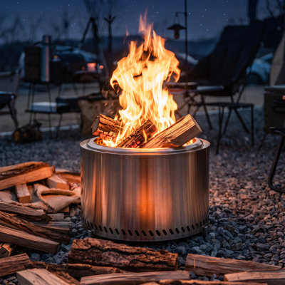 19.3" Dia x 15.5" H Round Stainless Steel Patio Fire Pit with Oxford Cover
