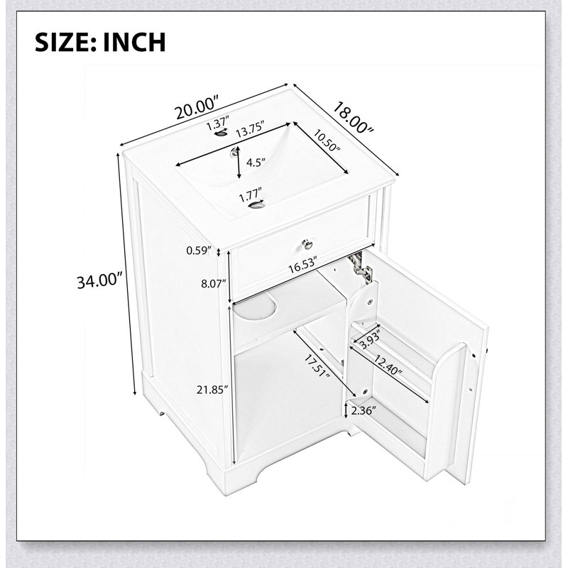 Meuble-lavabo blanc 20 po avec porte à fermeture douce