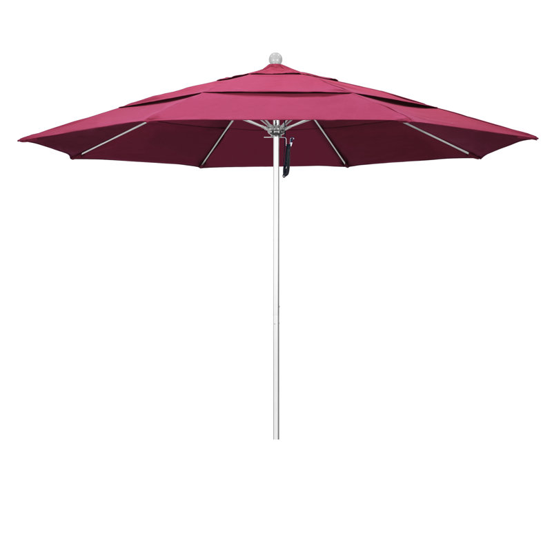 Parasol de marché 11 pi Hibo, Toile Sunbrella® rose vif, Argent anodisé