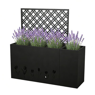 [2-Piece] Metal Planter Box with Drainage Holes & Trellis