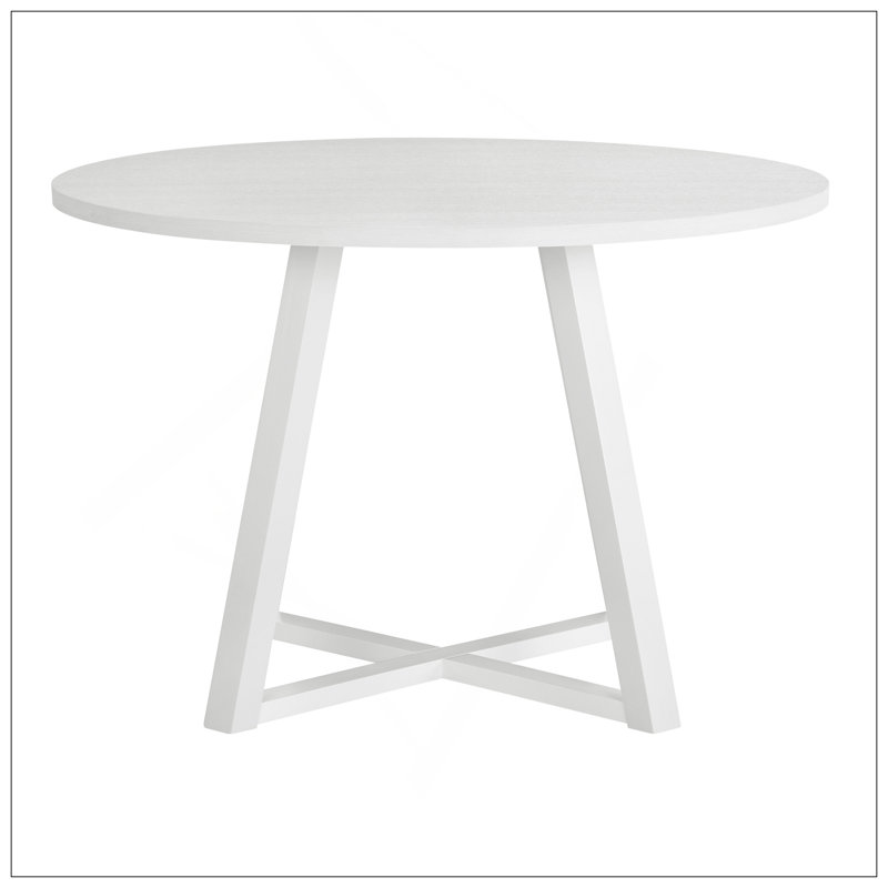 Table de salle à manger ronde Edo, base tréteaux, finition blanche