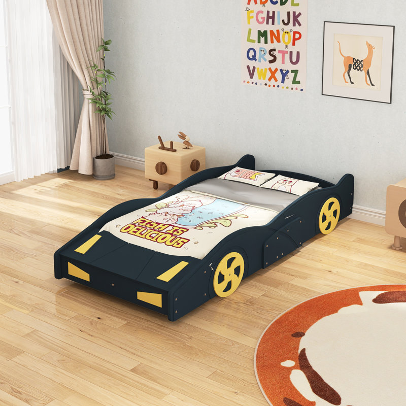 Twin Size Race Car-Shaped Platform Bed, Blue, Twin