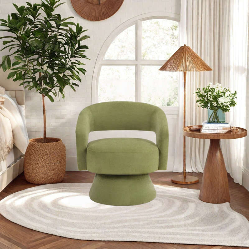 Fauteuil demi-tonneau pivotant moderne et doux de 27,8 po de largeur, Microfibre verte performance
