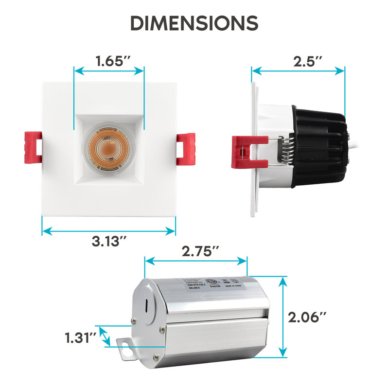 White Square Dimmable LED Recessed Lighting Kit