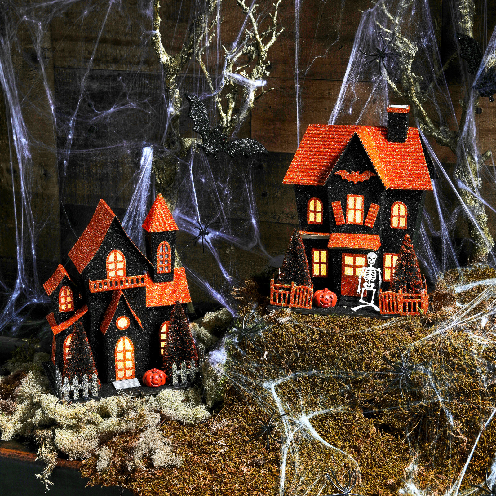 8" LED Cardboard Halloween House set of 2