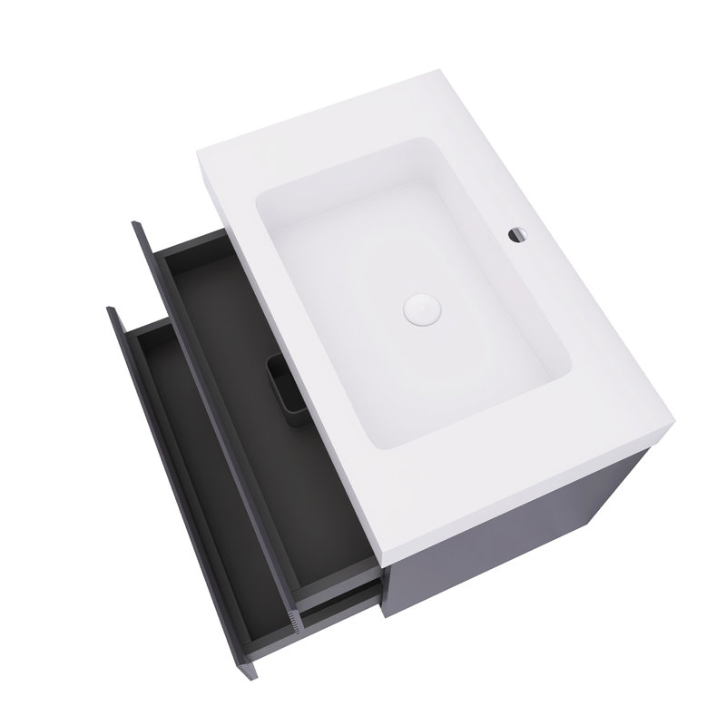 Meuble-lavabo mural gris avec lavabo en céramique 2 tiroirs, 30"