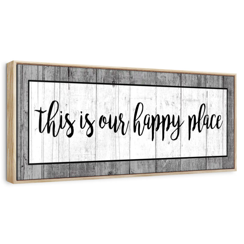Plaque murale «This is our happy place», Floating Frame Natural Wood, 43 po x 15 po