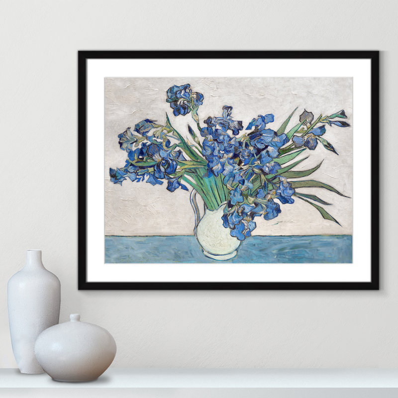 Imprimé iris bleu par Vincent Van Gogh, H 29,5 po x l 23,5 po, Blanc, Encadré de boîte noir