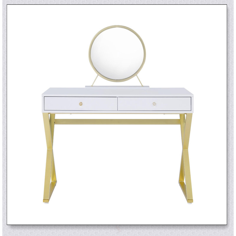 Rectangular Vanity Desk With Mirror, Jewelry Tray, And Spacious Storage For Modern Elegance And Practicality