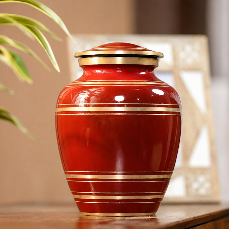 Urne de crémation classique rouge et or pour cendres adultes, 200 pouces cubes et plus, Cramoisi rouge et or