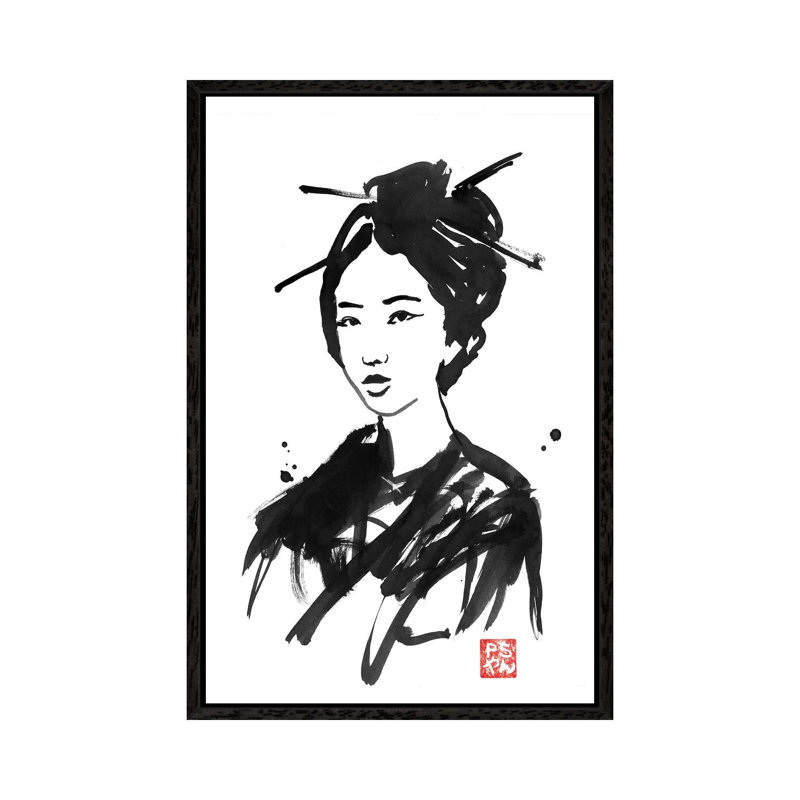 Geisha II by Péchane - Print on Canvas, 66.04 cm H x 45.72 cm W, Black Framed
