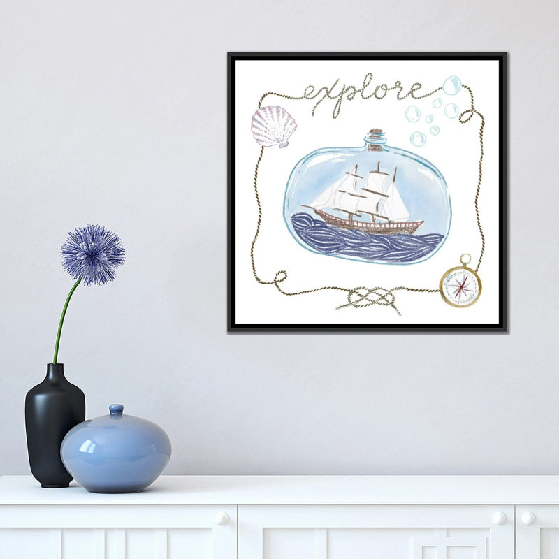 « explore », peinture sur toile tendue Ship In a Bottle Series, H 18 po x l 18 po x P 1,5 po, Pas de tapis