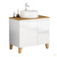 Ensemble de meuble-lavabo moderne de 31,5 po avec lavabo combiné, 1 porte et 2 grands tiroirs, système de cloisonnement doux, conception sans poignée, comptoir et pieds en bois massif naturel, lavabo rond en céramique sur le comptoir