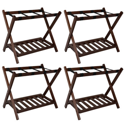 Folding Wood Luggage Rack with Shelf