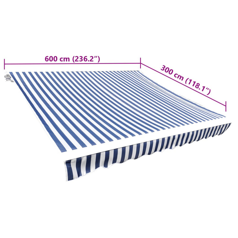 Awning Top Sunshade Canvas , Blue/White, 600cm W x 300cm D