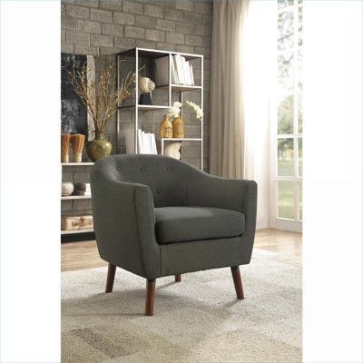 Chaise d'appoint de salon simple en tissu gris froid Mid-Century recouverte de pieds en bois massif
