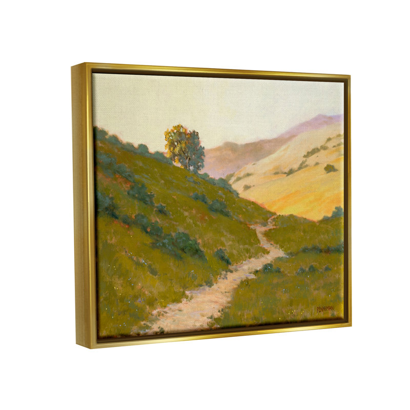 Vaste «Country Landscape Path» par Ed Penniman - Peinture, H 17 po x l 21 po x P 1,7 po, Cadre flottant métallique doré