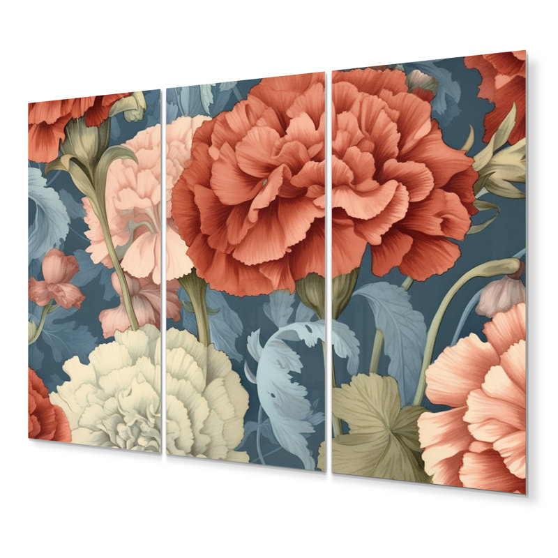 Ensemble d'ornements floraux en métal Coral Blue Carnations Harmony I