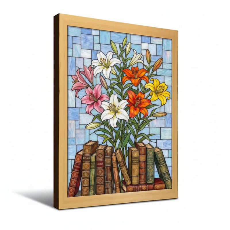 Plantes et fleurs, lys en verre coloré, impression d'art sur fond, H 24 po x l 36 po, Toile tendue, Ne s’applique pas