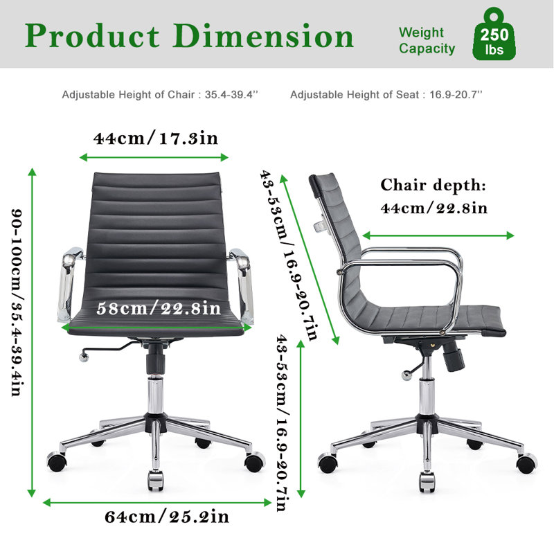 Fauteuil de conférence ergonomique à dossier moyen Rogalski, Noir, Argent