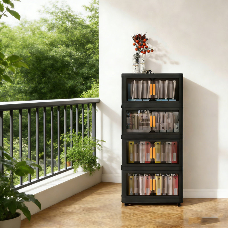 Armoire de rangement latérale large et pliante, Noir, H 50 po x L 19,69 po x P 11,81 po