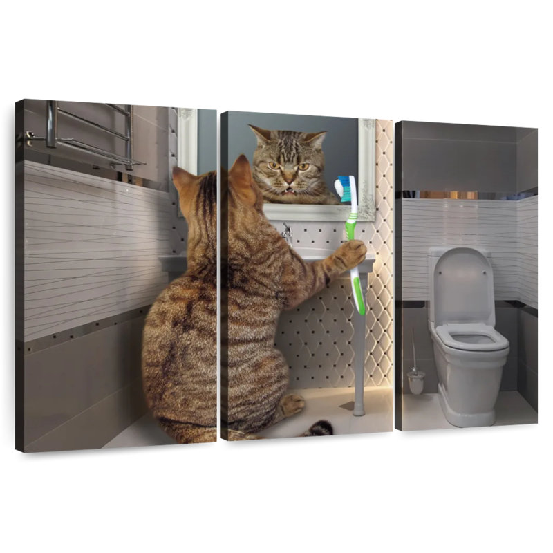 Ketti Cat With Toothbrush, 28" H x 45" W
