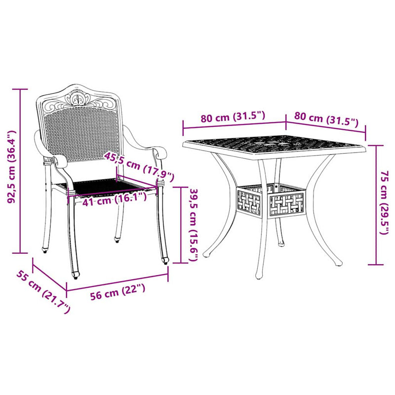 4 - Person Patio Dining Set with Square Table, Bronze