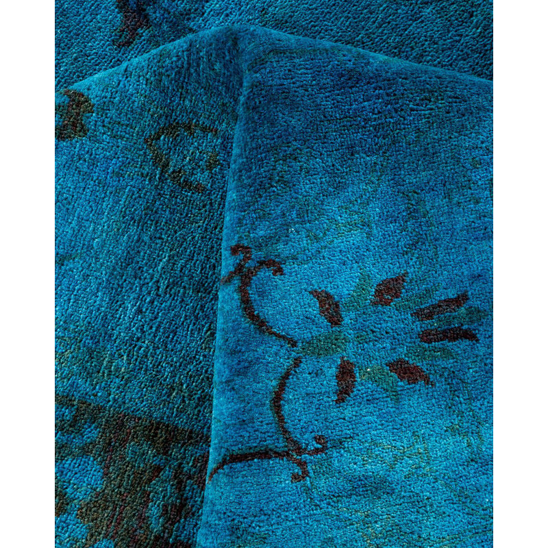 Tapis bleu noué à la main Mazarine, unique en son genre - bleu