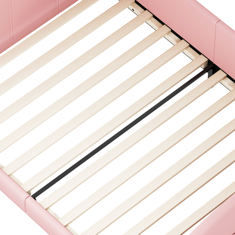 Upholstered Twin Size Platform Bed With Headboard And , Lasting Build, Bed, Enduring Construction,, Pink
