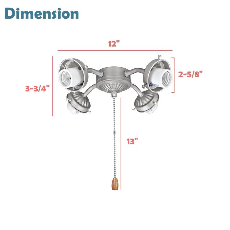 Brushed Nickel 12'' Flush Mount Ceiling Fan Light Kit with Pull Chain
