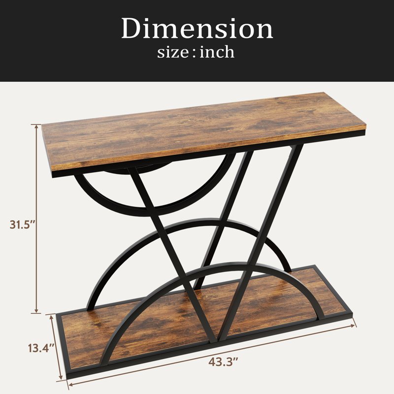 43" Console Table For Entryway, Industrial Entryway Table With Storage Shelf, Narrow Wood Sofa Table With Unique Metal Frame For Living Room, Hallway, Foyer