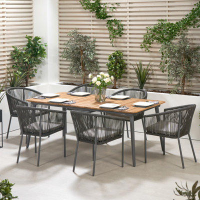 Aarmaan 6 - Person Acacia Patio Dining Set with Rectangular Table , Cushions Included
