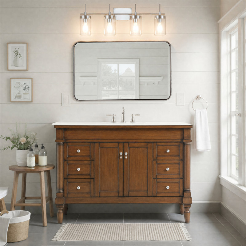 Ensemble de meuble-lavabo simple 48 po Lexington, Noyer, Blanc ivoire