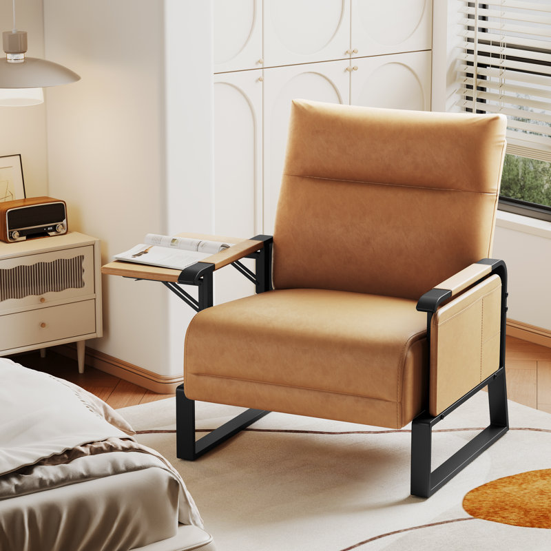 High-Strength Galvanized Frame Upholstered Accent Chair With Side Tray Table And Side Pocket, Brown