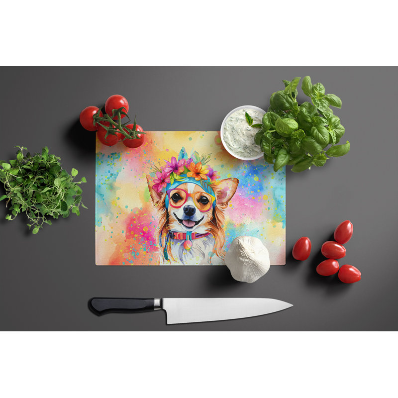 Chihuahua Hippie Dawg Glass Cutting Board Large