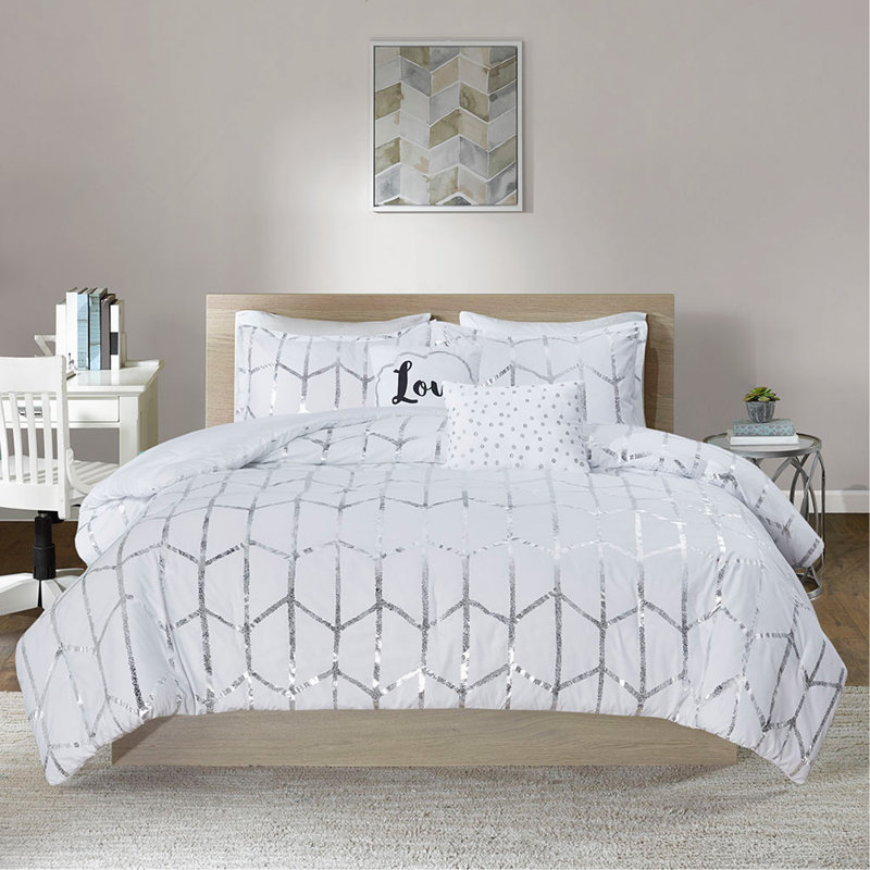 Ensemble d'édredon simple TG imprimé métallique avec traitement antimicrobien, microfibre douce et design géométrique élégant pour les chambres à coucher modernes