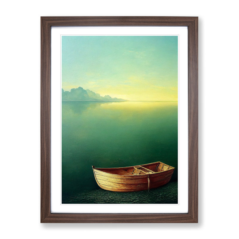 Boat On The Ocean Watercolour No.1 - Single Picture Frame Painting, Walnut, 46cm H x 34cm W x 2cm D