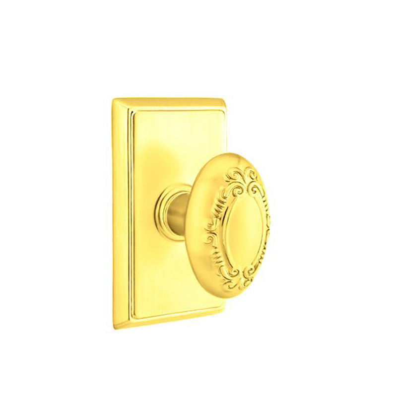 Ensemble de boutons de passage Emtek avec rosette rectangulaire et bouton Victoria, Laiton poli