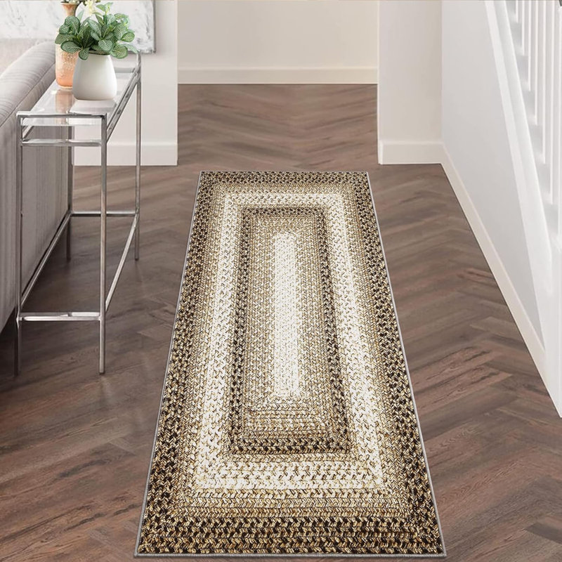 Boho Area Rug Small Throw Rugs Braided Print Door Mat Modern Geometric Rug Indoor Washable Rug Distressed Aesthetic Carpet for Living Room Bedroom Nursery Kitchen