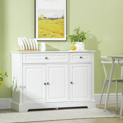 Sideboard Buffet Cabinet, White With 2 Drawers And Adjustable Shelves For Storage Modern Shelves, Cabinet Organized Living