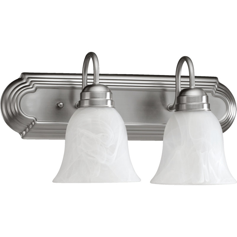 Éclairage pour salle de bain 2 lumières Davian, Nickel satiné, 100 watts, Blanc faux Verre albâtre