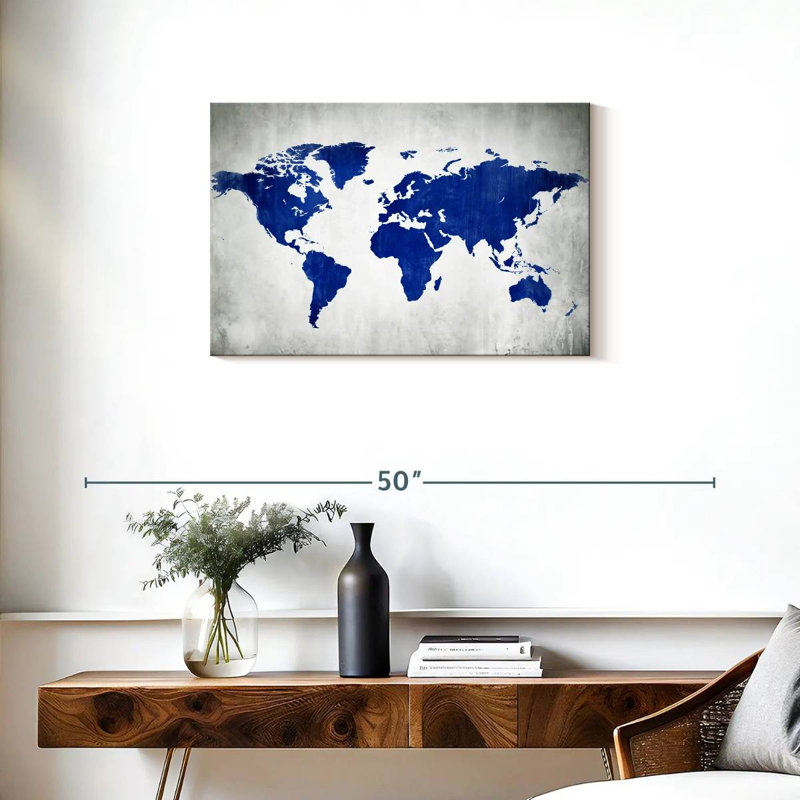 Carte du monde Aliaz en bleu, H 20 po x l 30 po